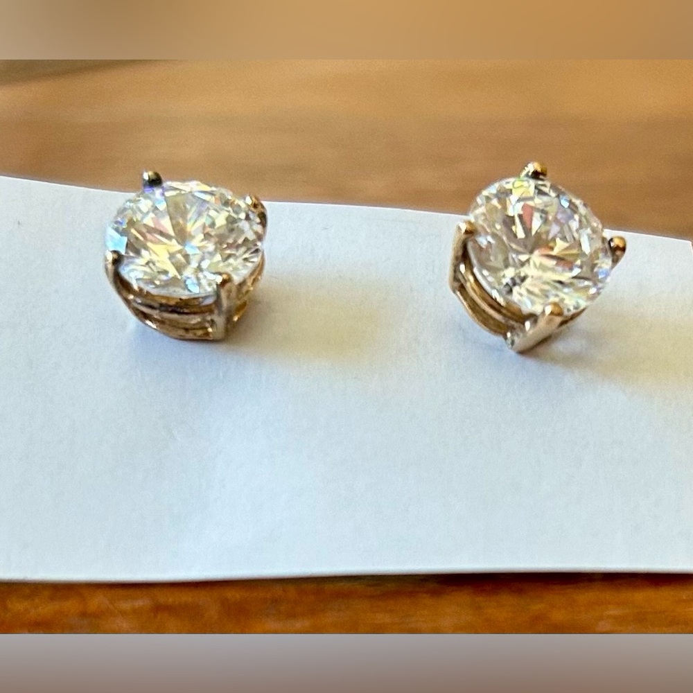Faux Diamond Stud Pierced Earrings set in Gold Tone Sterling Silver